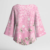Cranes Sakura Floral Pink Pastel Kimono Sleeve Blouse Hawaii Japan Culture LT01 - Polynesian Pride
