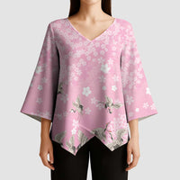 Cranes Sakura Floral Pink Pastel Kimono Sleeve Blouse Hawaii Japan Culture LT01 - Polynesian Pride