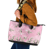 Cranes Sakura Floral Pink Pastel Leather Tote Bag Hawaii Japan Culture - Polynesian Pride