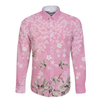 Cranes Sakura Floral Pink Pastel Long Sleeve Button Shirt Hawaii Japan Culture LT01 Unisex Pink - Polynesian Pride