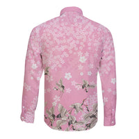 Cranes Sakura Floral Pink Pastel Long Sleeve Button Shirt Hawaii Japan Culture LT01 - Polynesian Pride
