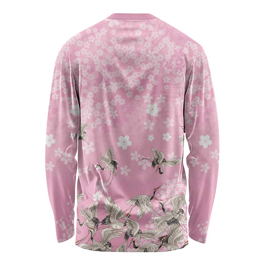 Cranes Sakura Floral Pink Pastel Long Sleeve Shirt Hawaii Japan Culture LT01 - Polynesian Pride