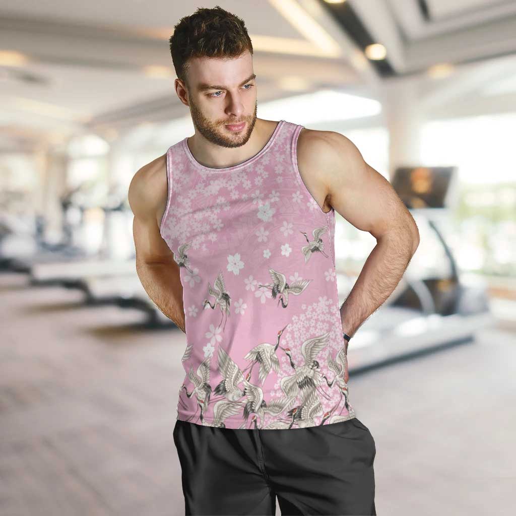 Cranes Sakura Floral Pink Pastel Men Tank Top Hawaii Japan Culture LT01 Pink - Polynesian Pride