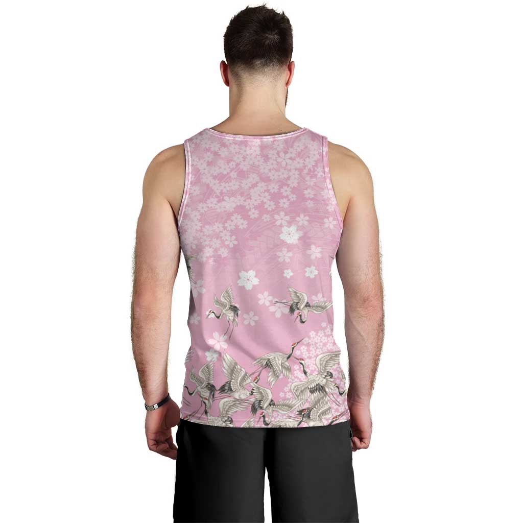Cranes Sakura Floral Pink Pastel Men Tank Top Hawaii Japan Culture LT01 - Polynesian Pride