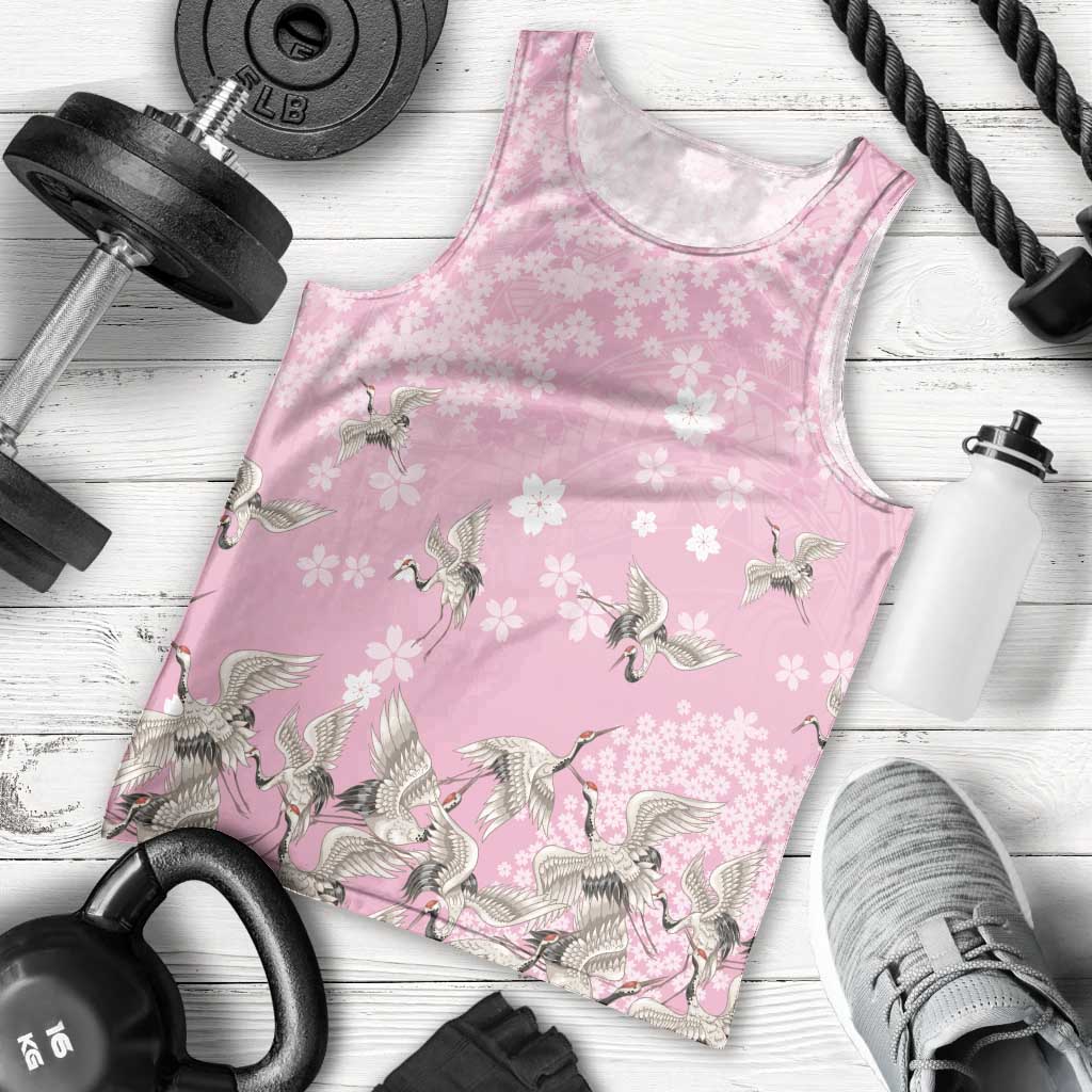 Cranes Sakura Floral Pink Pastel Men Tank Top Hawaii Japan Culture LT01 - Polynesian Pride