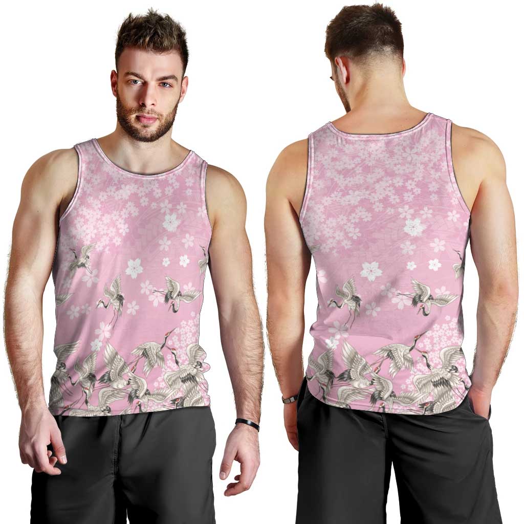 Cranes Sakura Floral Pink Pastel Men Tank Top Hawaii Japan Culture LT01 - Polynesian Pride