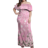 Cranes Sakura Floral Pink Pastel Off Shoulder Maxi Dress Hawaii Japan Culture - Polynesian Pride