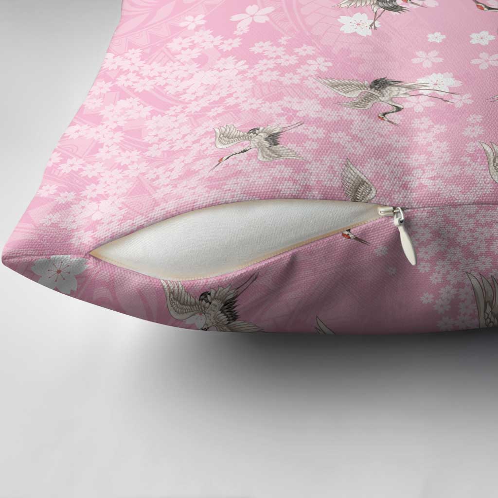 Cranes Sakura Floral Pink Pastel Pillow Cover Hawaii Japan Culture - Polynesian Pride