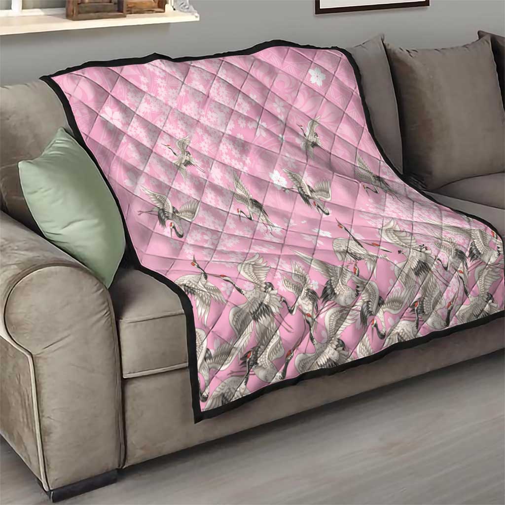 Cranes Sakura Floral Pink Pastel Quilt Hawaii Japan Culture - Polynesian Pride