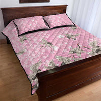 Cranes Sakura Floral Pink Pastel Quilt Bed Set Hawaii Japan Culture - Polynesian Pride