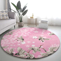 Cranes Sakura Floral Pink Pastel Round Carpet Hawaii Japan Culture - Polynesian Pride