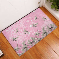 Cranes Sakura Floral Pink Pastel Rubber Doormat Hawaii Japan Culture LT01 - Polynesian Pride