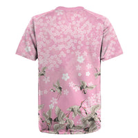 Cranes Sakura Floral Pink Pastel Rugby Jersey Hawaii Japan Culture - Polynesian Pride
