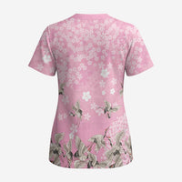 Cranes Sakura Floral Pink Pastel Scrub Top Hawaii Japan Culture LT01 - Polynesian Pride