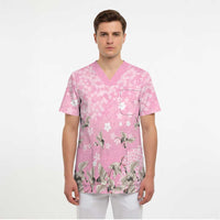 Cranes Sakura Floral Pink Pastel Scrub Top Hawaii Japan Culture LT01 - Polynesian Pride