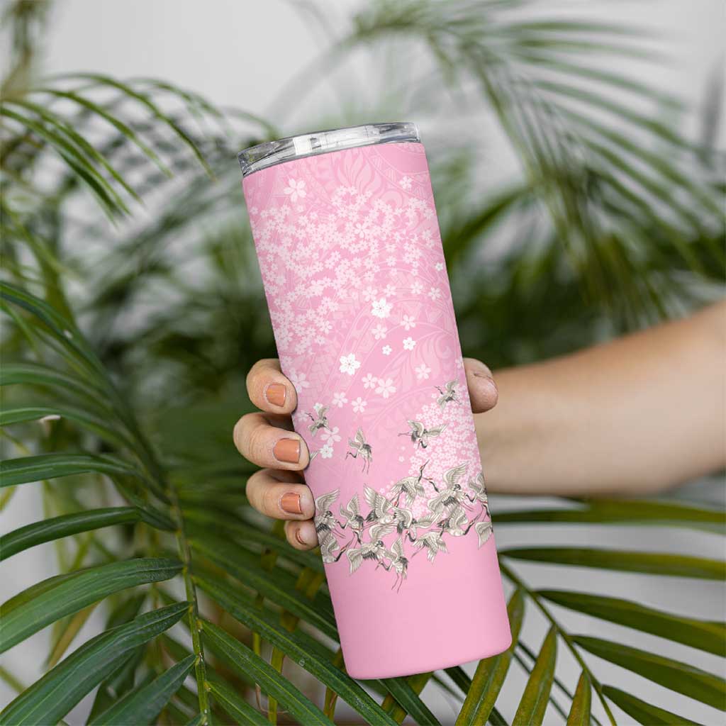 Cranes Sakura Floral Pink Pastel Skinny Tumbler Hawaii Japan Culture - Polynesian Pride
