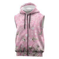 Cranes Sakura Floral Pink Pastel Sleeveless Zip Hoodie Hawaii Japan Culture LT01 Pink - Polynesian Pride