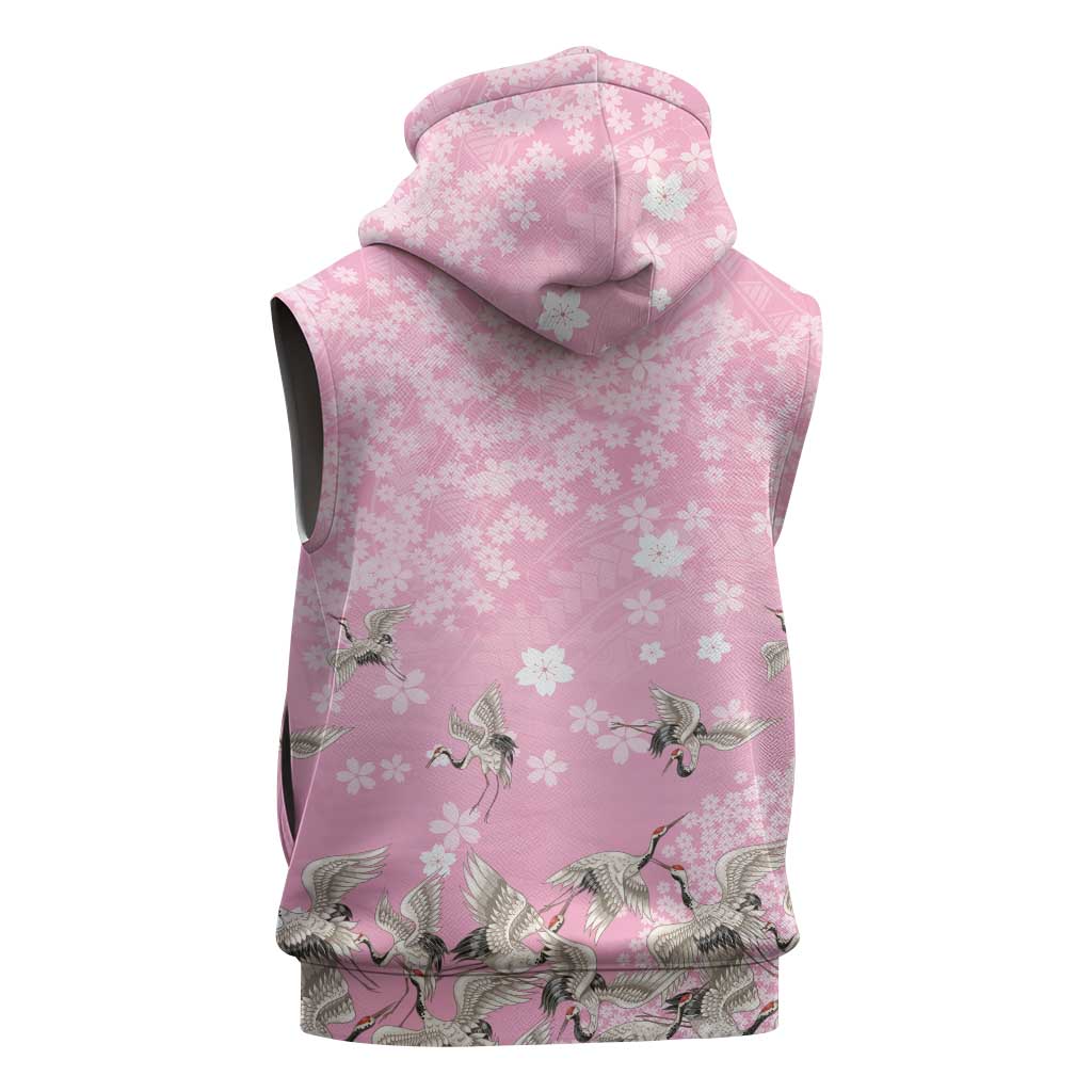 Cranes Sakura Floral Pink Pastel Sleeveless Zip Hoodie Hawaii Japan Culture LT01 - Polynesian Pride