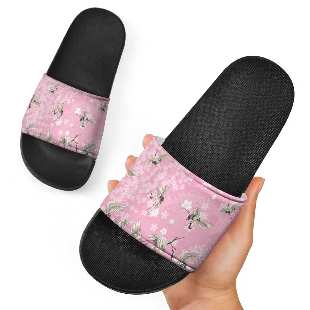 Cranes Sakura Floral Pink Pastel Slide Sandals Hawaii Japan Culture - Polynesian Pride