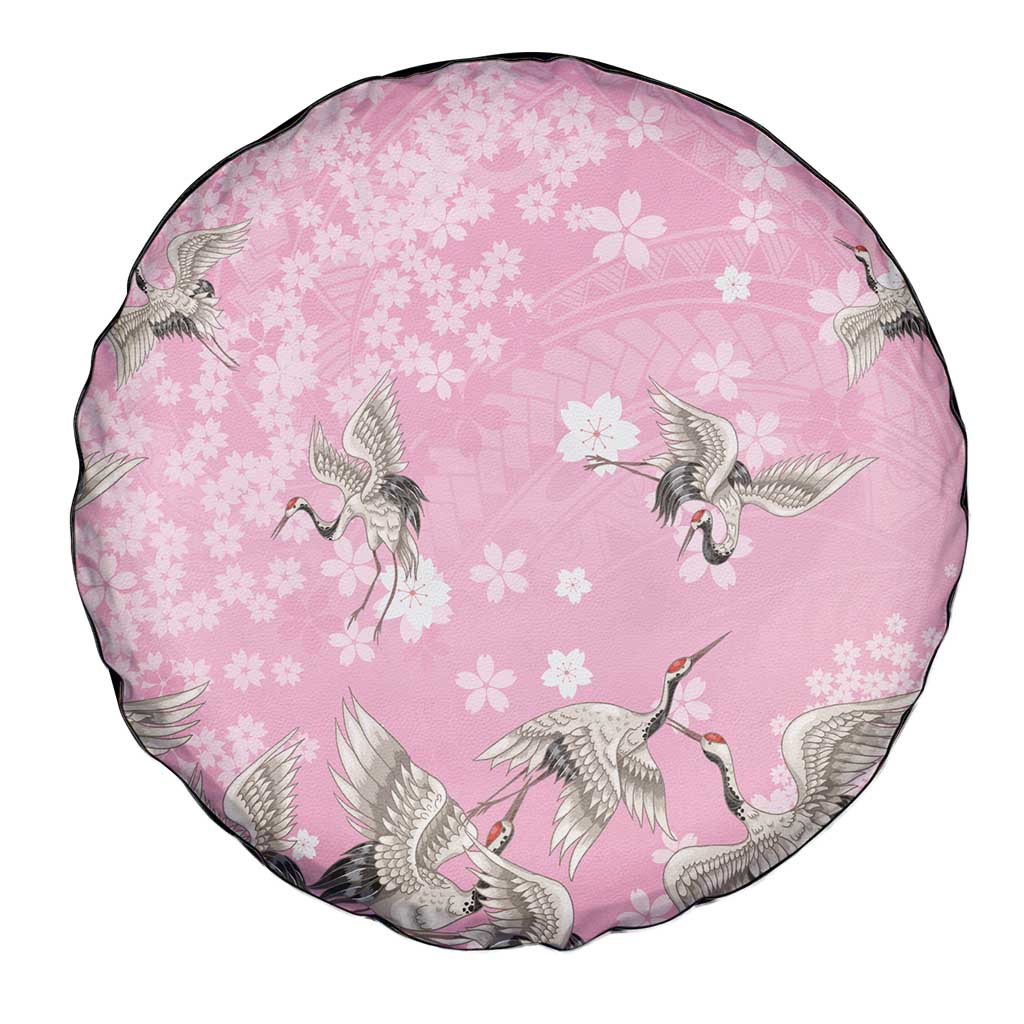 Cranes Sakura Floral Pink Pastel Spare Tire Cover Hawaii Japan Culture - Polynesian Pride