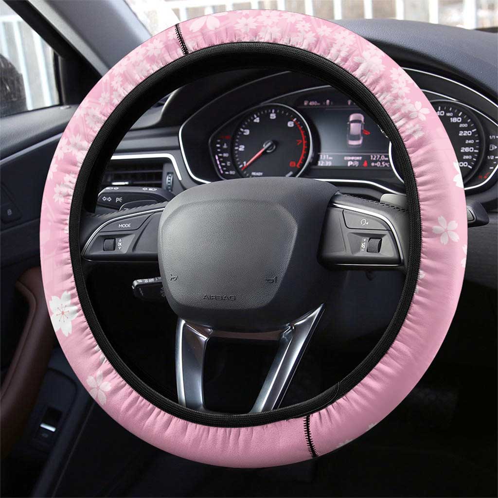 Cranes Sakura Floral Pink Pastel Steering Wheel Cover Hawaii Japan Culture - Polynesian Pride