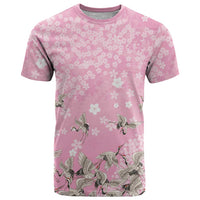 Cranes Sakura Floral Pink Pastel T Shirt Hawaii Japan Culture - Polynesian Pride