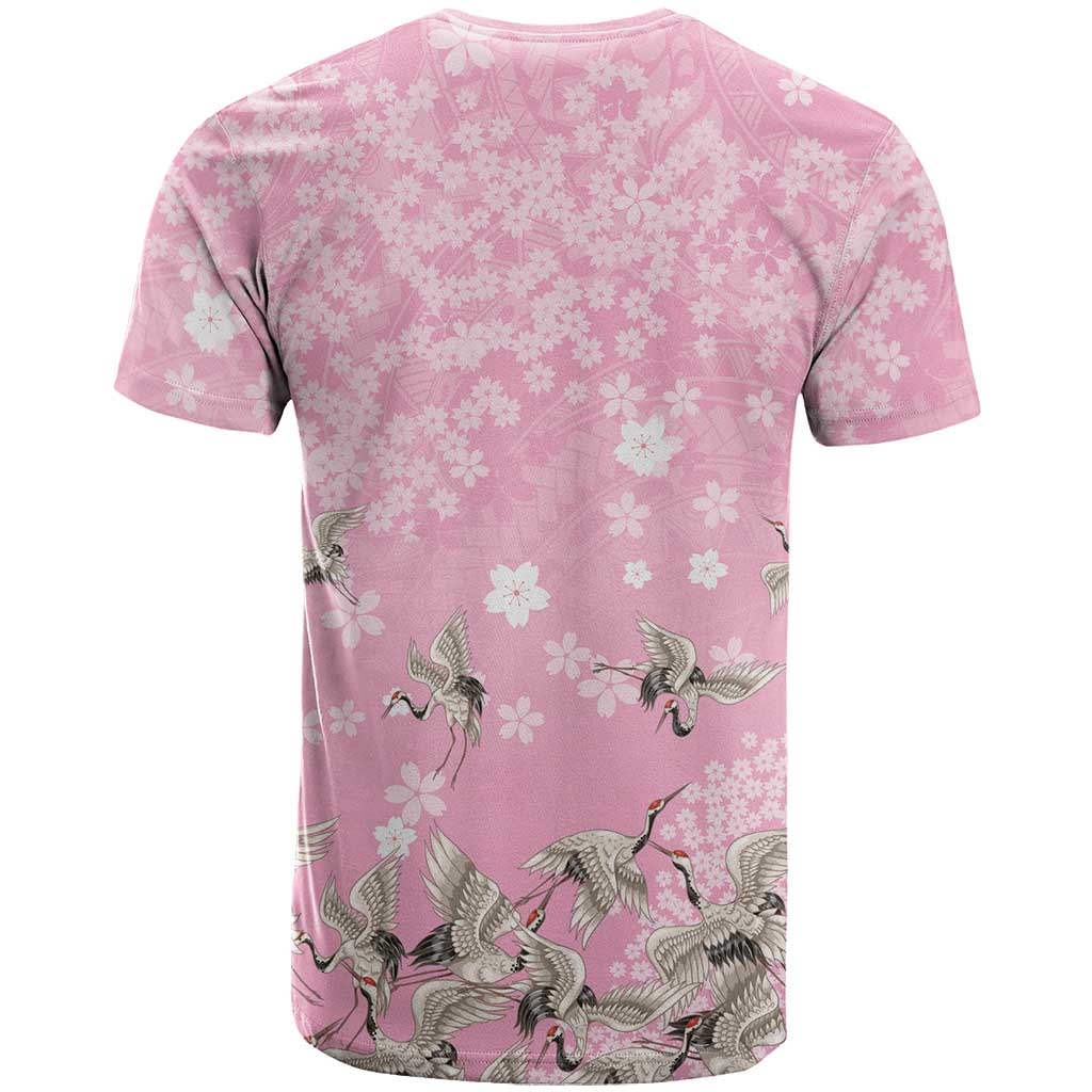 Cranes Sakura Floral Pink Pastel T Shirt Hawaii Japan Culture - Polynesian Pride