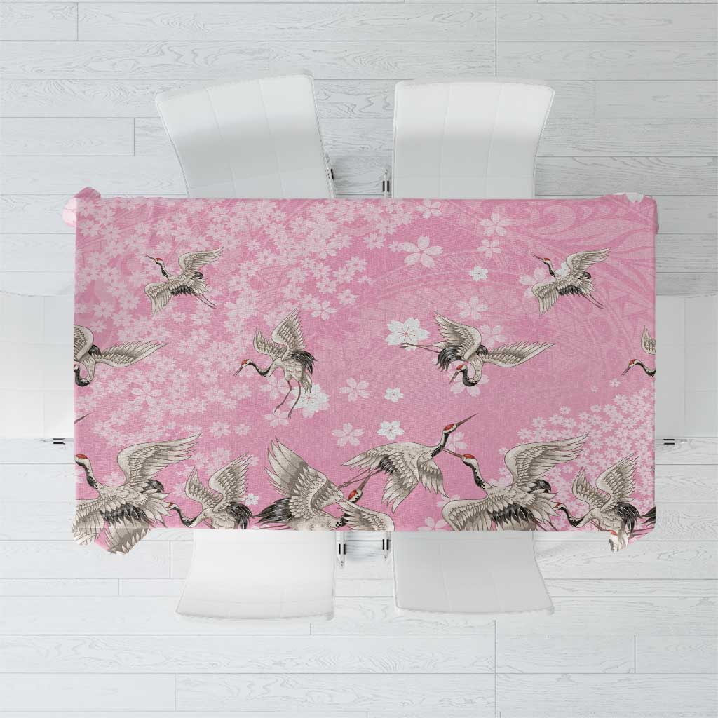 Cranes Sakura Floral Pink Pastel Tablecloth Hawaii Japan Culture - Polynesian Pride
