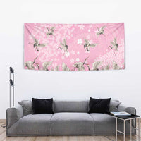 Cranes Sakura Floral Pink Pastel Tapestry Hawaii Japan Culture - Polynesian Pride