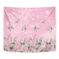 Cranes Sakura Floral Pink Pastel Tapestry Hawaii Japan Culture - Polynesian Pride