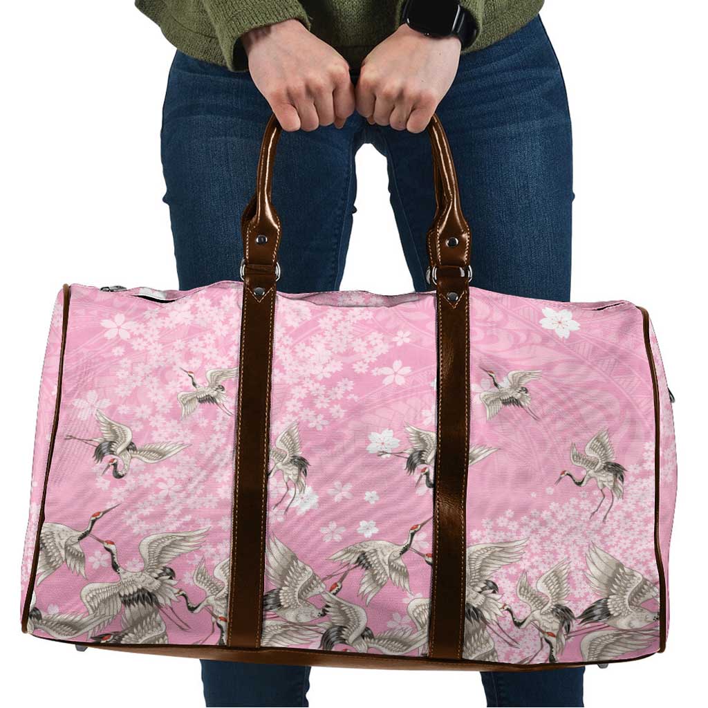 Cranes Sakura Floral Pink Pastel Travel Bag Hawaii Japan Culture - Polynesian Pride