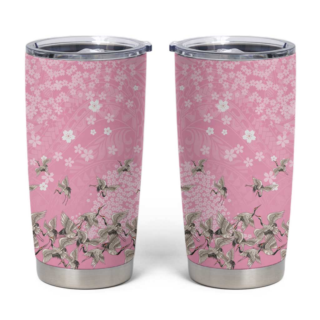 Cranes Sakura Floral Pink Pastel Tumbler Cup Hawaii Japan Culture - Polynesian Pride