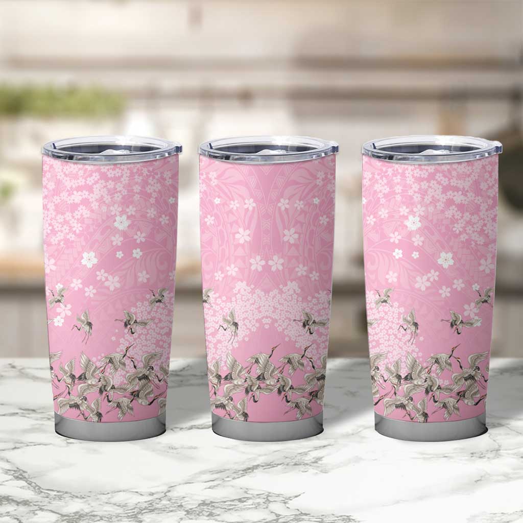 Cranes Sakura Floral Pink Pastel Tumbler Cup Hawaii Japan Culture - Polynesian Pride