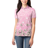 Cranes Sakura Floral Pink Pastel Women Polo Shirt Hawaii Japan Culture - Polynesian Pride