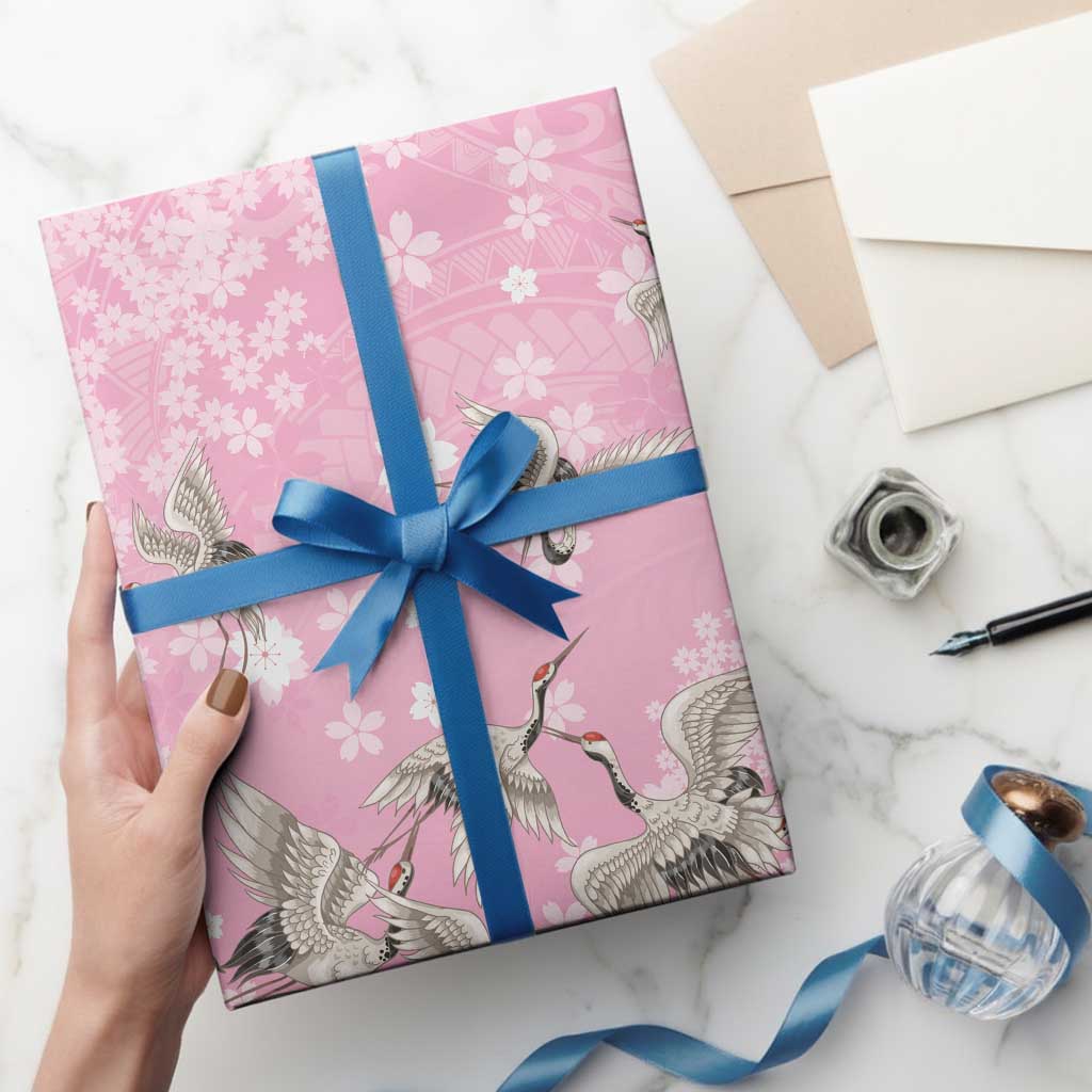 Cranes Sakura Floral Pink Pastel Wrapping Paper Hawaii Japan Culture LT01 - Polynesian Pride