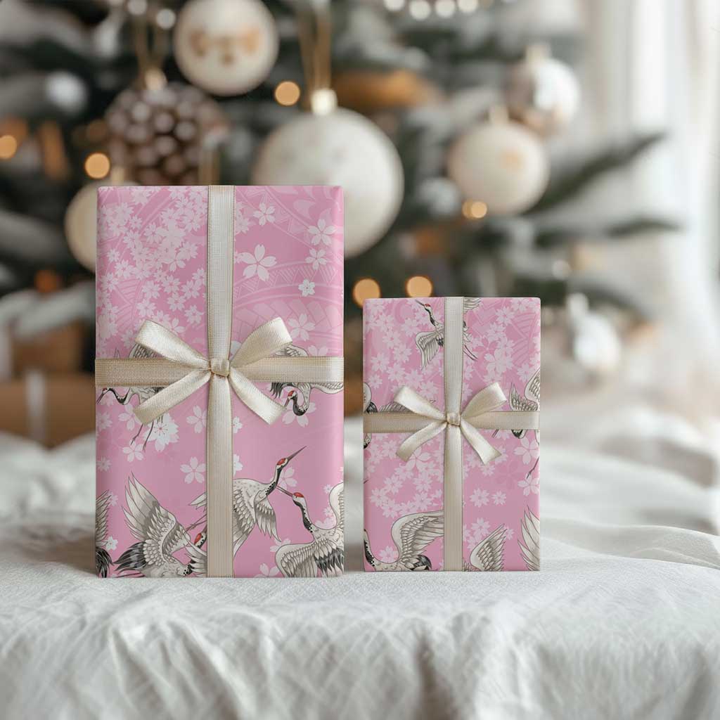 Cranes Sakura Floral Pink Pastel Wrapping Paper Hawaii Japan Culture LT01 - Polynesian Pride