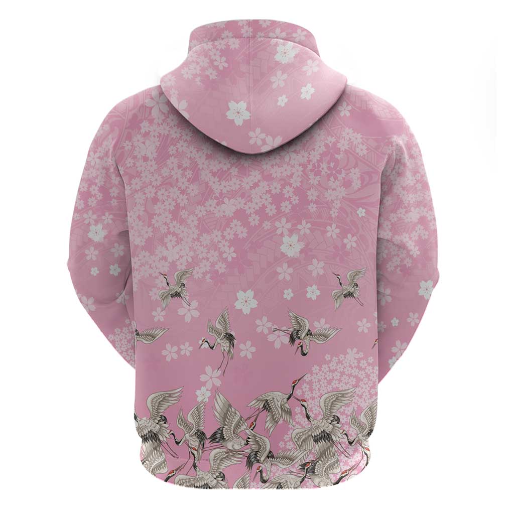 Cranes Sakura Floral Pink Pastel Zip Hoodie Hawaii Japan Culture LT01 - Polynesian Pride
