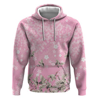 Cranes Sakura Floral Pink Pastel Zip Hoodie Hawaii Japan Culture LT01 Pullover Hoodie Pink - Polynesian Pride