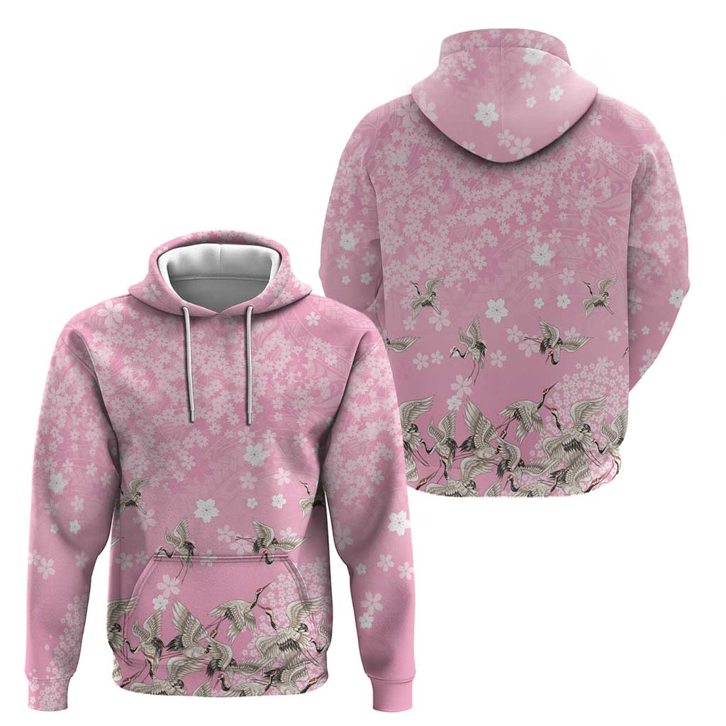 Cranes Sakura Floral Pink Pastel Zip Hoodie Hawaii Japan Culture LT01 - Polynesian Pride