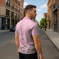 Cranes Sakura Floral Pink Pastel Zipper Polo Shirt Hawaii Japan Culture - Polynesian Pride