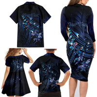 Personalised Matariki Paua Shell New Zealand Family Matching Long Sleeve Bodycon Dress and Hawaiian Shirt Haka Dance At The Starry Night