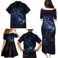 Personalised Matariki Paua Shell New Zealand Family Matching Puletasi and Hawaiian Shirt Haka Dance At The Starry Night