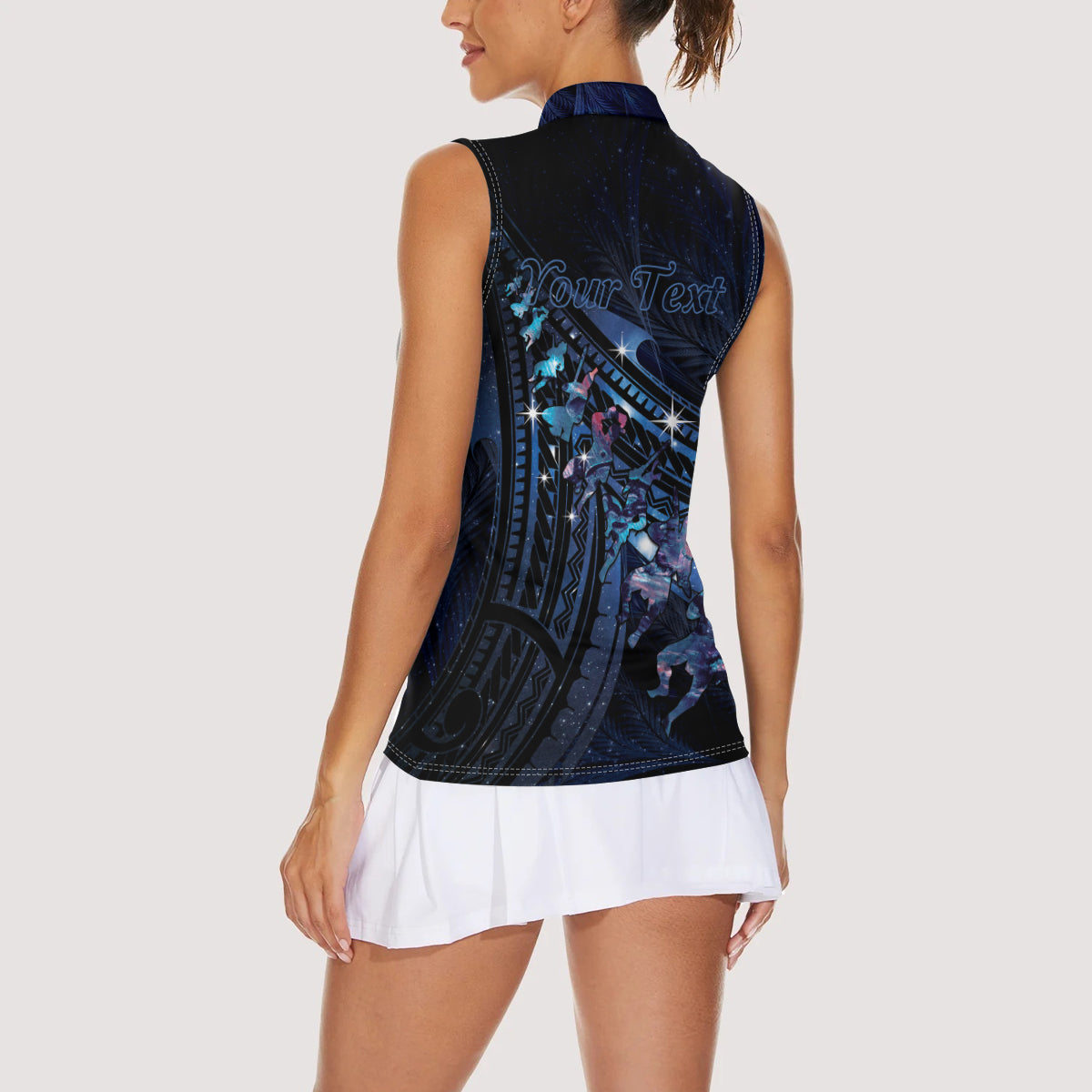 Personalised Matariki Paua Shell New Zealand Women Sleeveless Polo Shirt Haka Dance At The Starry Night