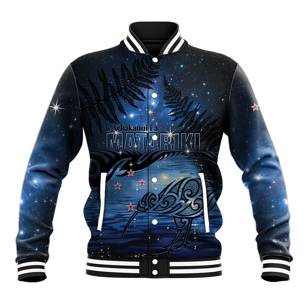 Personalised Matariki Kiwi Baseball Jacket Silver Fern LT01 Unisex Black - Polynesian Pride