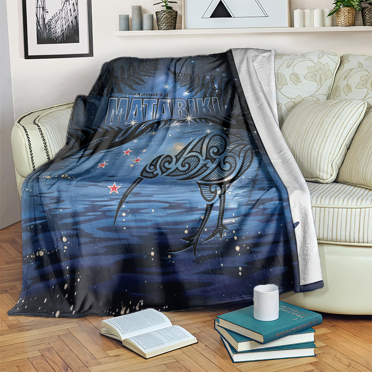 Matariki Kiwi Blanket Silver Fern LT01 Black - Polynesian Pride