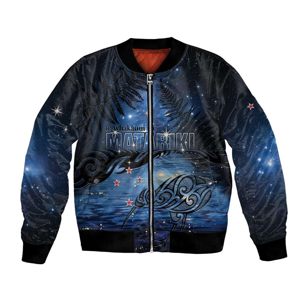 Personalised Matariki Kiwi Bomber Jacket Silver Fern LT01 Unisex Black - Polynesian Pride