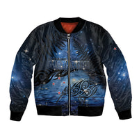 Personalised Matariki Kiwi Bomber Jacket Silver Fern LT01 Unisex Black - Polynesian Pride