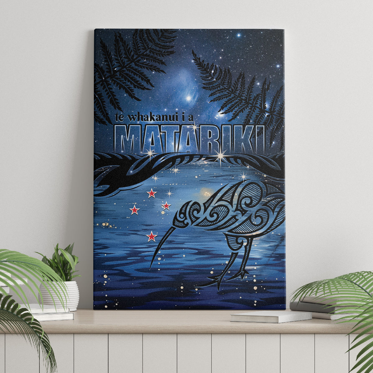 Matariki Kiwi Canvas Wall Art Silver Fern LT01 - Polynesian Pride