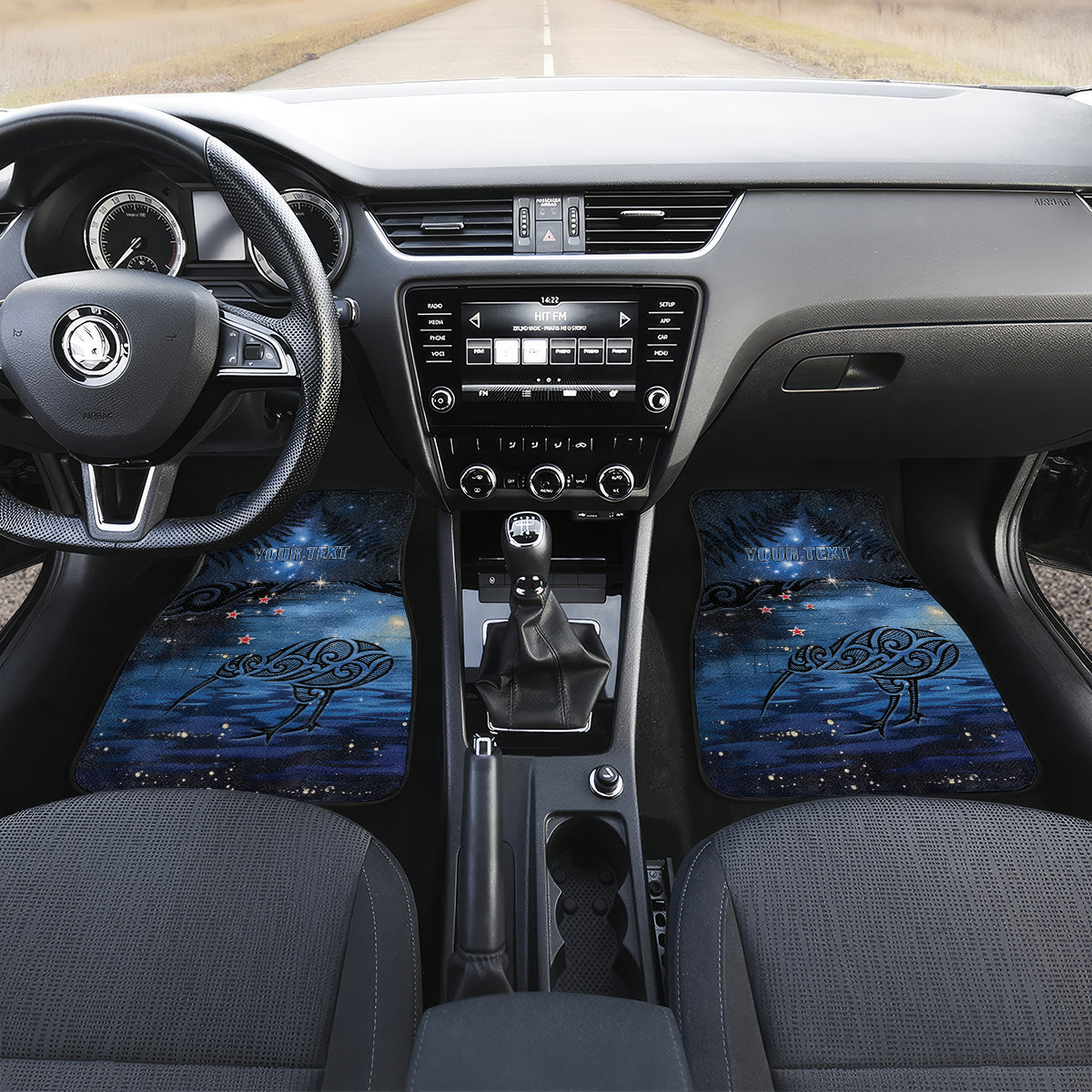 Matariki Kiwi Car Mats Silver Fern LT01 Set 2pcs - Front Black - Polynesian Pride