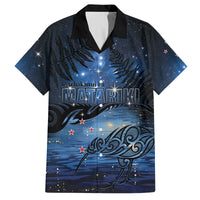 Personalised Matariki Kiwi Family Matching Puletasi and Hawaiian Shirt Silver Fern LT01 Dad's Shirt - Short Sleeve Black - Polynesian Pride